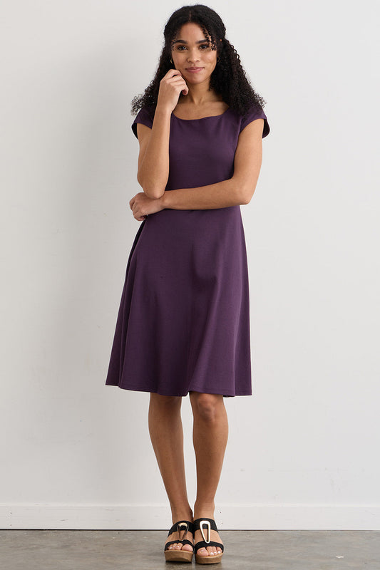 Women's Organic Cotton Ballet Neck Dress | Eggplant Purple | Fair Indigo | Ethically Made Clothing | Fair Trade Clothes