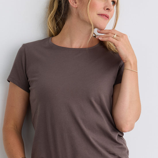 Women's 100% Organic Cotton Relaxed Crew Neck T-shirt | Iron Brown | Fair Indigo | Ethically Made Clothing | Fair Trade Clothes