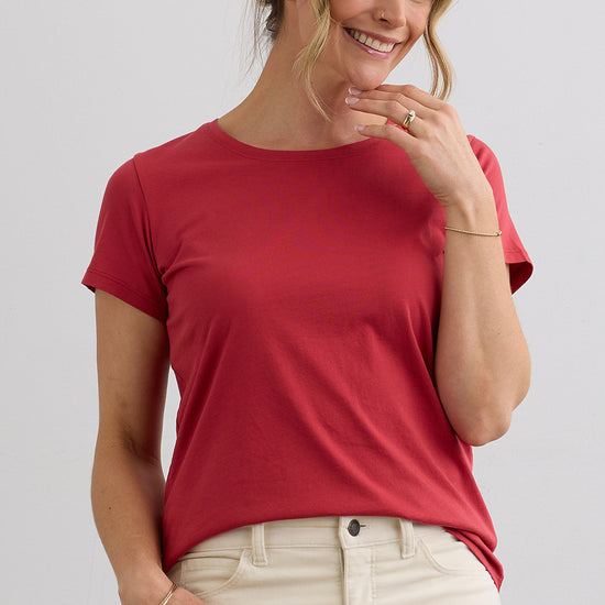 Women's 100% Organic Cotton Relaxed Crew Neck T-shirt | Vintage Red | Fair Indigo | Ethically Made Clothing | Fair Trade Clothes