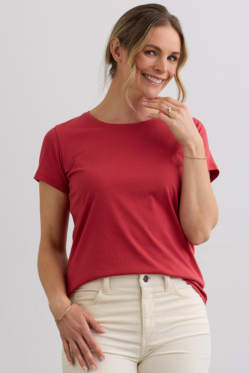 Women's 100% Organic Cotton Relaxed Crew Neck T-shirt | Vintage Red | Fair Indigo | Ethically Made Clothing | Fair Trade Clothes