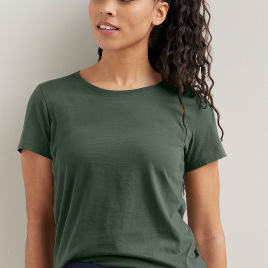 Women's 100% Organic Cotton Relaxed Crew Neck T-shirt | Balsam Green | Fair Indigo | Ethically Made Clothing | Fair Trade Clothes