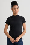 Women's Slim Organic Cotton Short Sleeve Mock Neck Top | Black | Fair Indigo | Ethically Made Clothing | Fair Trade Clothes