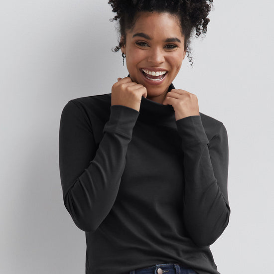 Women's Luxe 100% Organic Cotton Turtleneck | Black | Fair Indigo | Ethically Made Clothing | Fair Trade Clothes