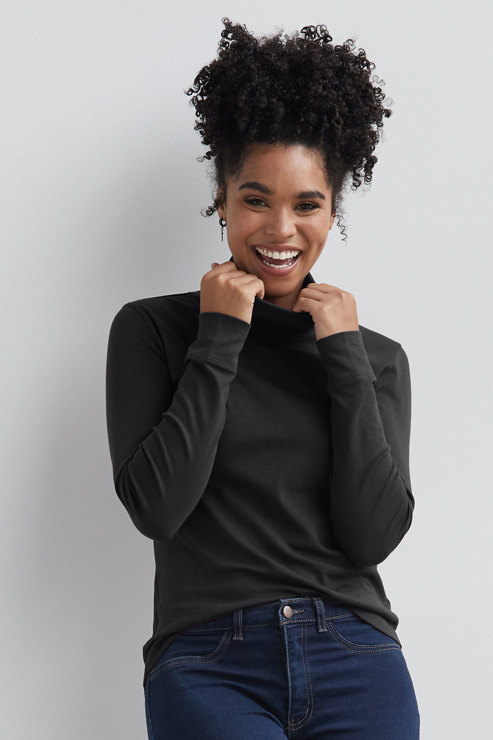 Women's Luxe 100% Organic Cotton Turtleneck | Black | Fair Indigo | Ethically Made Clothing | Fair Trade Clothes