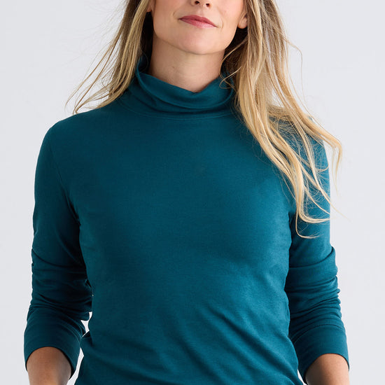 Women's Luxe 100% Organic Cotton Turtleneck | Deep Teal Green | Fair Indigo | Ethically Made Clothing | Fair Trade Clothes