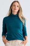 Women's Luxe 100% Organic Cotton Turtleneck | Deep Teal Green | Fair Indigo | Ethically Made Clothing | Fair Trade Clothes