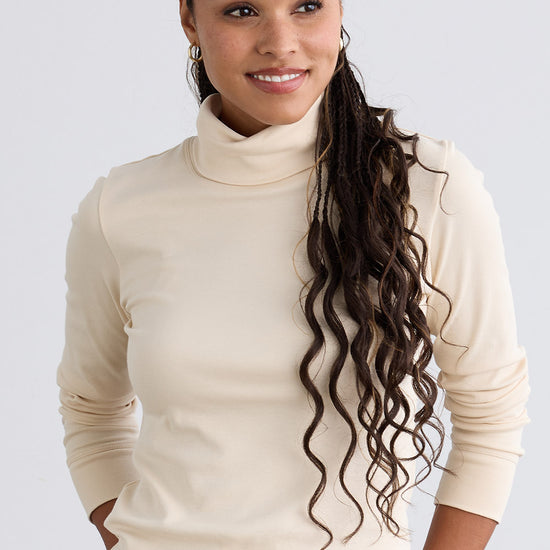Women's Luxe 100% Organic Cotton Turtleneck | Undyed Dye Free No Dye | Fair Indigo | Ethically Made Clothing | Fair Trade Clothes
