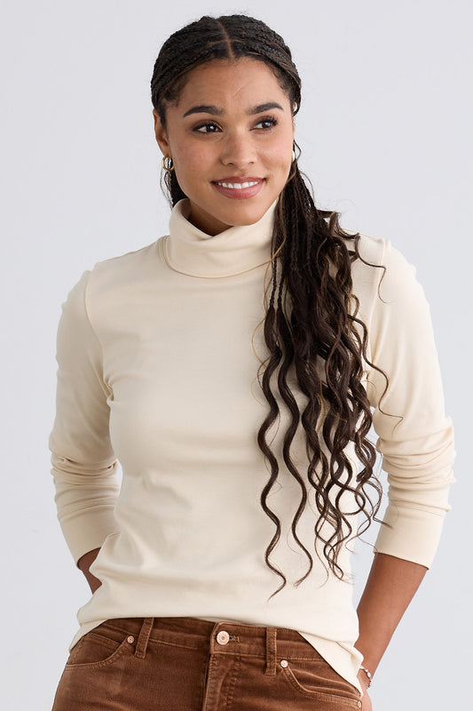 Women's Luxe 100% Organic Cotton Turtleneck | Undyed Dye Free No Dye | Fair Indigo | Ethically Made Clothing | Fair Trade Clothes