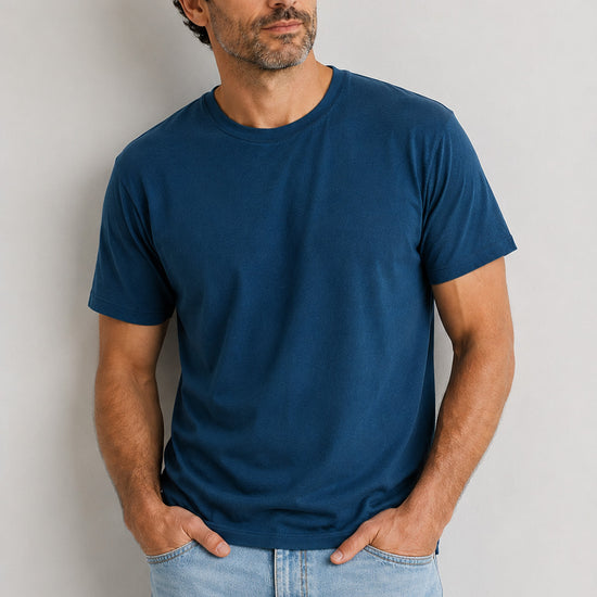 Men's Organic Cotton Crew Neck T-shirt | Dark Ocean Blue | Fair Indigo | Ethically Made Clothing | Fair Trade Clothes