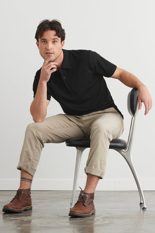 Men's Organic Cotton All Coton Luxe Polo | Black | Fair Indigo | Ethically Made Clothing | Fair Trade Clothes