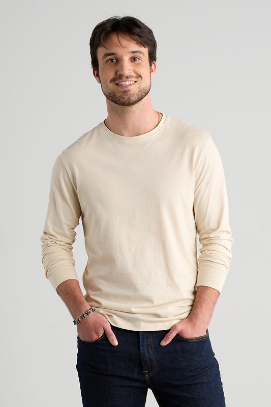 Men's 100% Organic Cotton Long Sleeve Crew Neck T-shirt | Undyed Dye Free No Dye | Fair Indigo | Ethically Made Clothing | Fair Trade Clothes