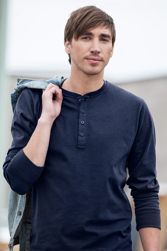 Men's 100% Organic Cotton Long Sleeve Henley | Navy Blue | Fair Indigo | Ethically Made Clothing | Fair Trade Clothes