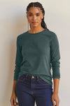 Women's 100% Organic Cotton Relaxed Long Sleeve Crew Neck T-Shirt | Balsam Green | Fair Indigo | Ethically Made Clothing | Fair Trade Clothes