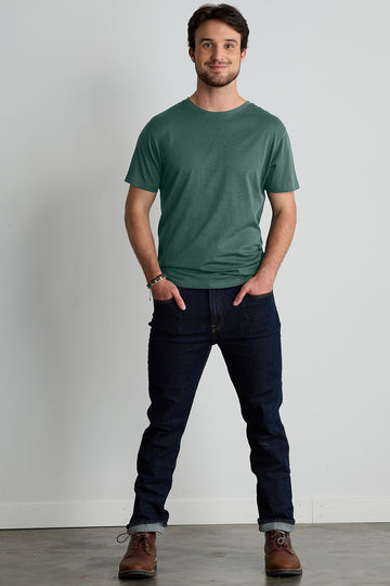 Men's 100% Organic Cotton Crew Neck T-Shirt | Balsam Green | Fair Indigo | Ethically Made Clothing | Fair Trade Clothes