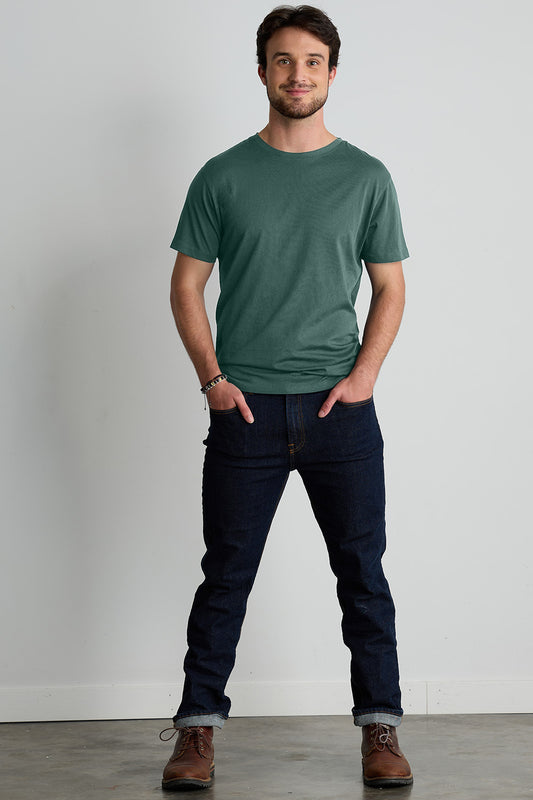 Men's 100% Organic Cotton Crew Neck T-Shirt | Balsam Green | Fair Indigo | Ethically Made Clothing | Fair Trade Clothes