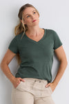 Women's 100% Organic Cotton Relaxed V-neck T-shirt | Balsam Green | Fair Indigo | Ethically Made Clothing | Fair Trade Clothes