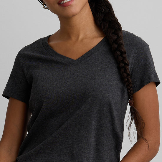 Women's 100% Organic Cotton Relaxed V-neck T-shirt | Dark Charcoal Grey Heather | Fair Indigo | Ethically Made Clothing | Fair Trade Clothes