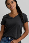 Women's 100% Organic Cotton Relaxed V-neck T-shirt | Dark Charcoal Grey Heather | Fair Indigo | Ethically Made Clothing | Fair Trade Clothes
