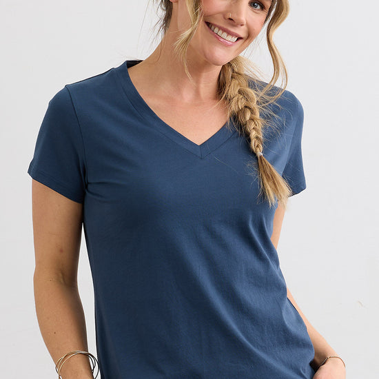 Women's 100% Organic Cotton Relaxed V-neck T-shirt | Indigo Blue | Fair Indigo | Ethically Made Clothing | Fair Trade Clothes