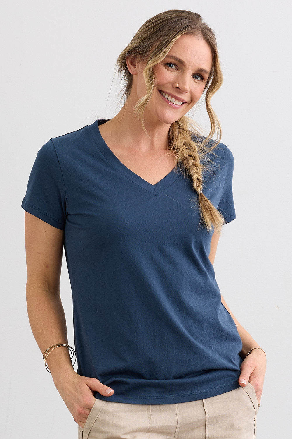 Women's 100% Organic Cotton Relaxed V-neck T-shirt | Indigo Blue | Fair Indigo | Ethically Made Clothing | Fair Trade Clothes