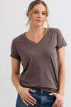 Women's 100% Organic Cotton Relaxed V-neck T-shirt | Iron Brown | Fair Indigo | Ethically Made Clothing | Fair Trade Clothes