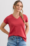 Women's 100% Organic Cotton Relaxed V-neck T-shirt | Vintage Red | Fair Indigo | Ethically Made Clothing | Fair Trade Clothes