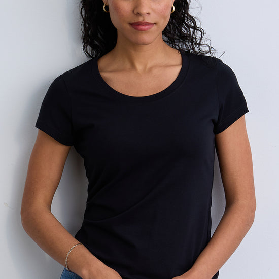 Women's Organic Cotton Slim Scoop Neck Tee | Black | Fair Indigo | Ethically Made Clothing | Fair Trade Clothes