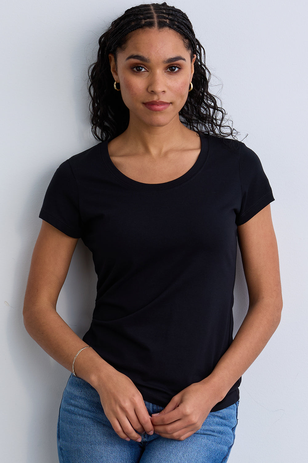 Women's Organic Cotton Slim Scoop Neck Tee | Black | Fair Indigo | Ethically Made Clothing | Fair Trade Clothes