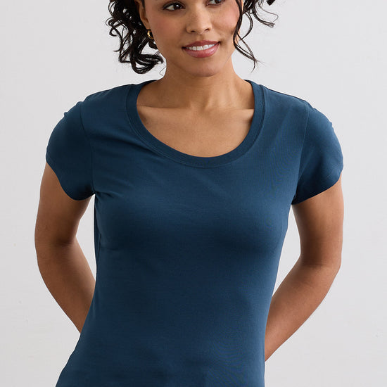Women's Organic Cotton Slim Scoop Neck Tee | Dark Ocean Blue | Fair Indigo | Ethically Made Clothing | Fair Trade Clothes