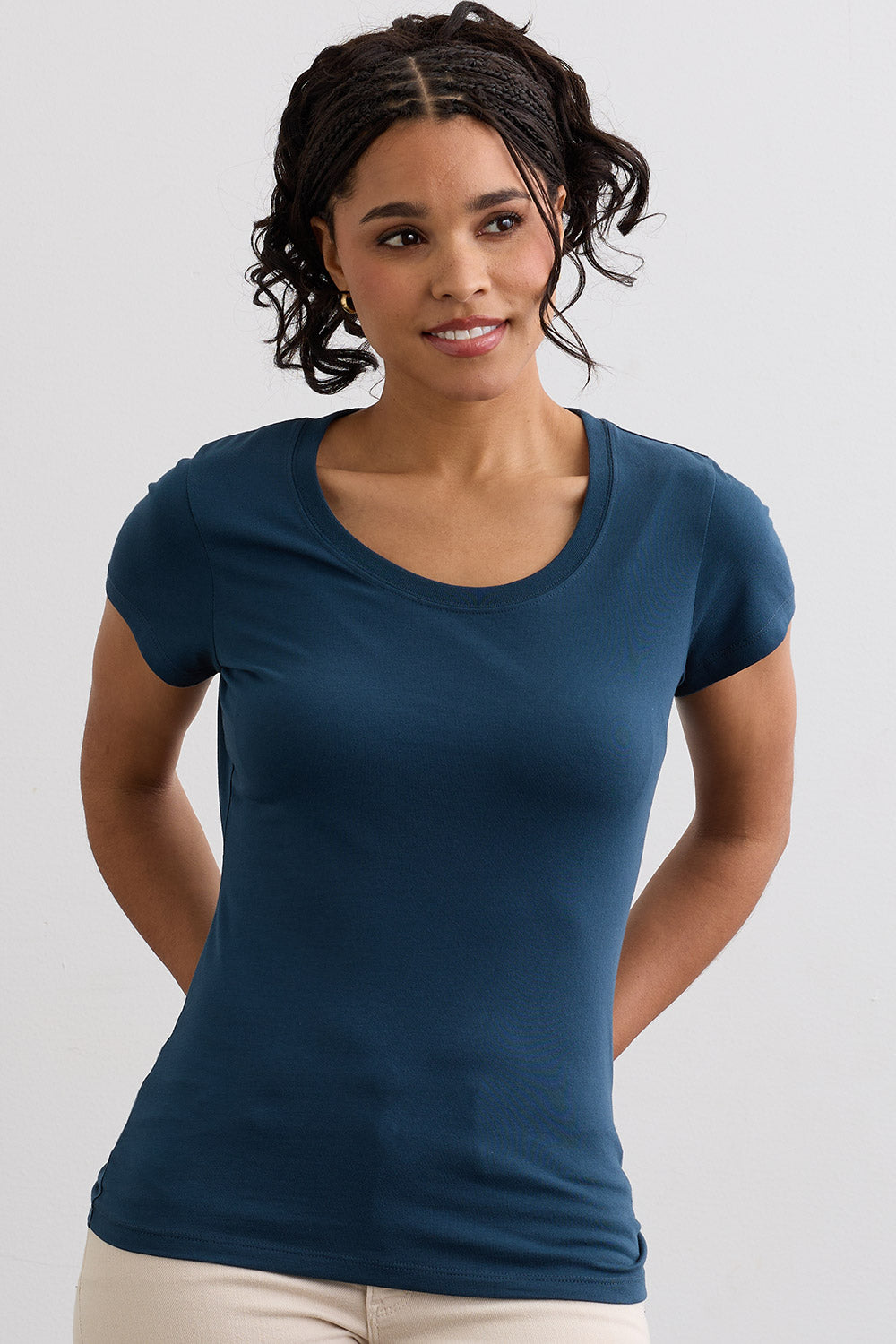 Women's Organic Cotton Slim Scoop Neck Tee | Dark Ocean Blue | Fair Indigo | Ethically Made Clothing | Fair Trade Clothes