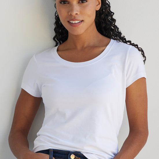Women's Organic Cotton Slim Scoop Neck Tee | White | Fair Indigo | Ethically Made Clothing | Fair Trade Clothes