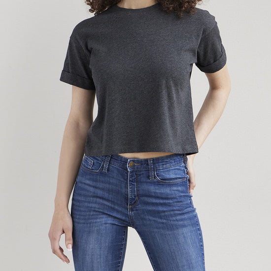 Women's Organic Cotton 100% Cotton Relaxed Crop T-shirt | Dark Charcoal Grey Heather | Fair Indigo | Ethically Made Clothing | Fair Trade Clothes