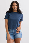 Women's Organic Cotton 100% Cotton Relaxed Crop T-shirt | Indigo Blue | Fair Indigo | Ethically Made Clothing | Fair Trade Clothes