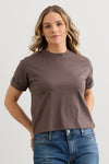 Women's Organic Cotton 100% Cotton Relaxed Crop T-shirt | Iron Brown | Fair Indigo | Ethically Made Clothing | Fair Trade Clothes