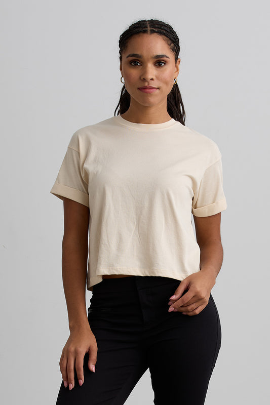 Women's Organic Cotton 100% Cotton Relaxed Crop T-shirt | Undyed Dye Free No Dye | Fair Indigo | Ethically Made Clothing | Fair Trade Clothes