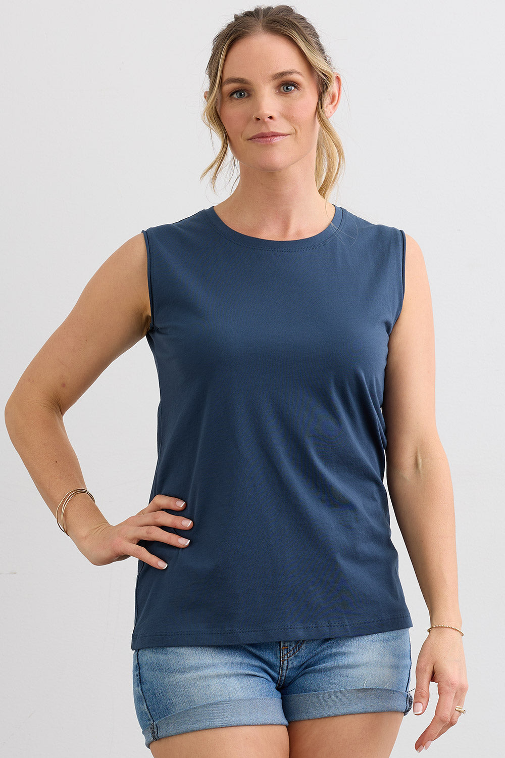 Women's 100% Organic Cotton Sleeveless Tee | Indigo Blue | Fair Indigo | Ethically Made Clothing | Fair Trade Clothes