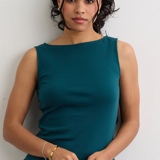 Women's Luxe 100% Organic Cotton Sleeveless Boat Neck Tee | Deep Teal Green | Fair Indigo | Ethically Made Clothing | Fair Trade Clothes