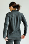 Women's 100% Organic Cotton Knit Button Down Shirt | Dark Charcoal Grey Heather | Fair Indigo | Ethically Made Clothing | Fair Trade Clothes