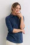 Women's 100% Organic Cotton Knit Button Down Shirt | Indigo Blue | Fair Indigo | Ethically Made Clothing | Fair Trade Clothes