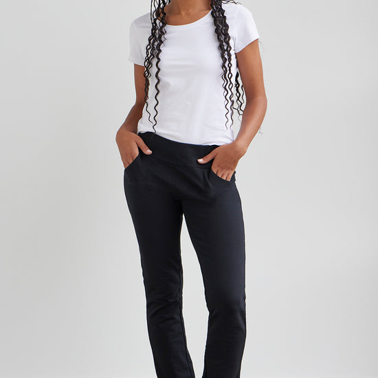 Women's Organic Cotton Knit Pants with Pockets 31 in | Black | Fair Indigo | Ethically Made Clothing | Fair Trade Clothes