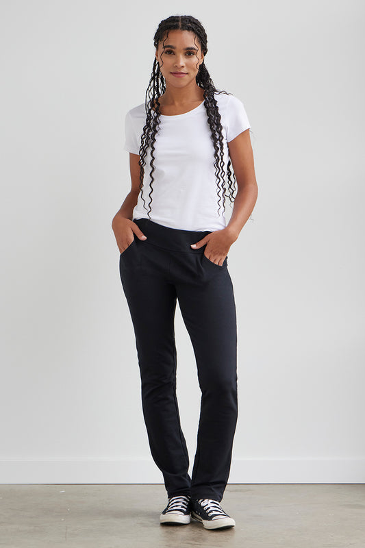Women's Organic Cotton Knit Pants with Pockets 31 in | Black | Fair Indigo | Ethically Made Clothing | Fair Trade Clothes
