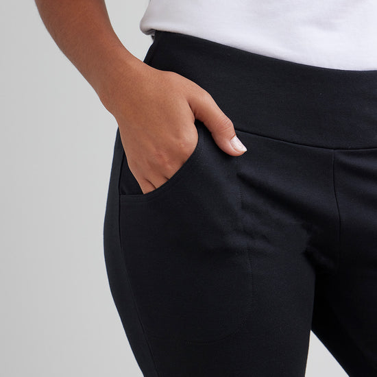 Women's Organic Cotton Knit Pants with Pockets 31 in | Black | Fair Indigo | Ethically Made Clothing | Fair Trade Clothes