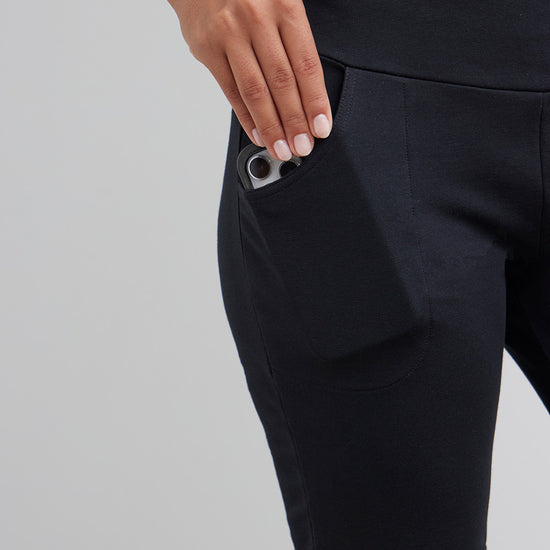 Women's Organic Cotton Knit Pants with Pockets 31 in | Black | Fair Indigo | Ethically Made Clothing | Fair Trade Clothes