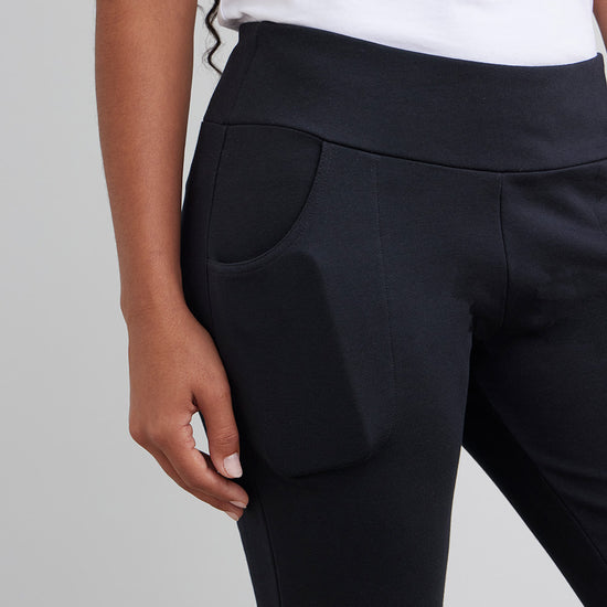 Women's Organic Cotton Knit Pants with Pockets 31 in | Black | Fair Indigo | Ethically Made Clothing | Fair Trade Clothes
