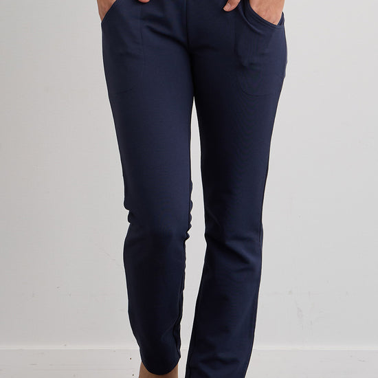 Women's Organic Cotton Knit Pants with Pockets 31 in | Navy Blue | Fair Indigo | Ethically Made Clothing | Fair Trade Clothes