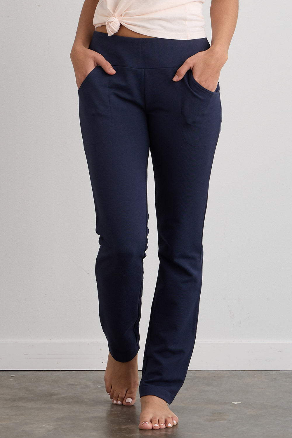 Women's Organic Cotton Knit Pants with Pockets 31 in | Navy Blue | Fair Indigo | Ethically Made Clothing | Fair Trade Clothes