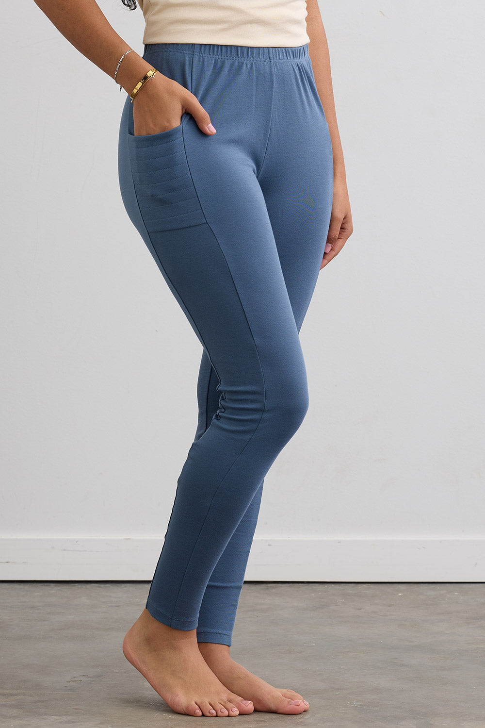 Women's 100% Organic Cotton Leggings with Pocket 30 in | Storm Blue | Fair Indigo | Ethically Made Clothing | Fair Trade Clothes