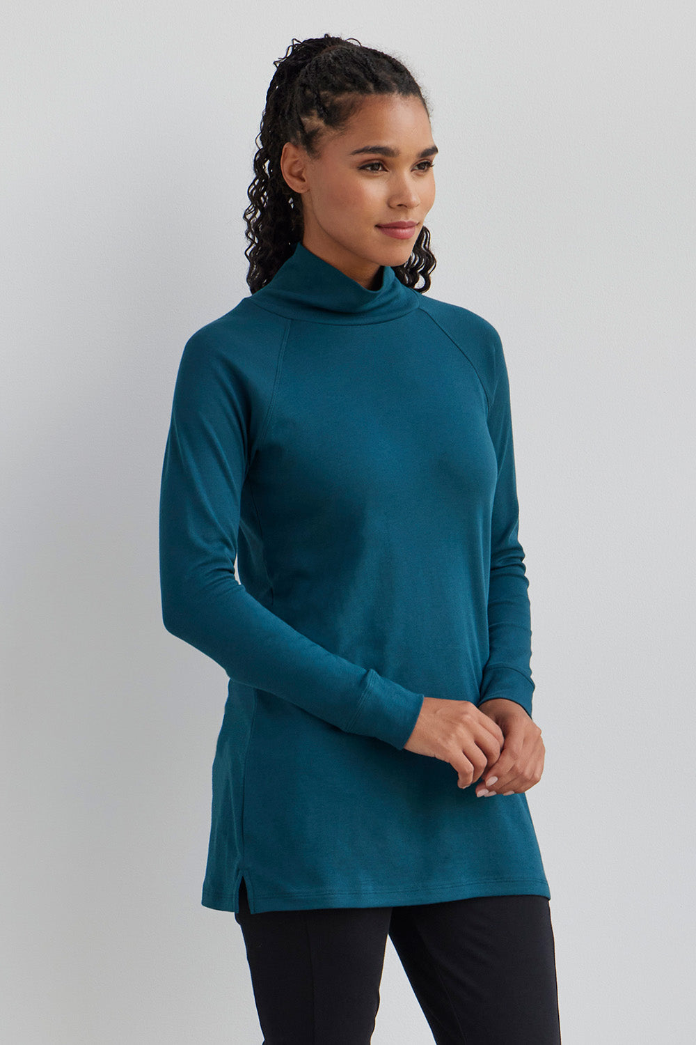 Women's Luxe Organic Cotton 100% Cotton High-Neck Tunic | Deep Teal Green | Fair Indigo | Ethically Made Clothing | Fair Trade Clothes
