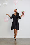 Women's Organic Cotton 100% Cotton 3/4 Sleeve V-neck Dress | Black | Fair Indigo | Ethically Made Clothing | Fair Trade Clothes