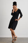 Women's Organic Cotton 100% Cotton 3/4 Sleeve V-neck Dress | Black | Fair Indigo | Ethically Made Clothing | Fair Trade Clothes
